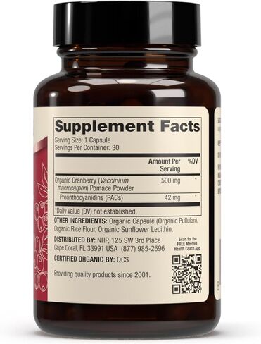 Dr. Mercola Organic Cranberry with PACs - Organic Cranberry Supplement for Urinary Tract Wellness* - Potent Antioxidants for Oxidative Stress Support* - Non-GMO, Gluten-Free, Soy-Free - 30 Capsules in Kuwait