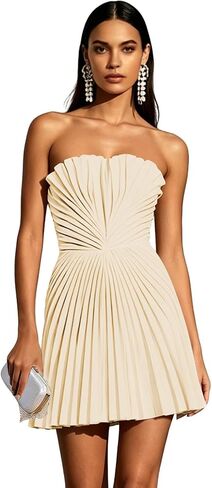 Strapless Homecoming Dresses for Teens Pleated Satin A Line Mini Short Prom Cocktail Dress in Kuwait