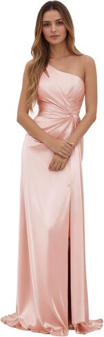 Satin Mermaid Bridesmaid Dresses with Slit One Shoulder Pleated Long Formal Wedding Party Dress BD017 in Saudi Arabia