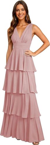 Tiered Bridesmaid Dresses for Women Chiffon Prom Dresses for Teen Long Wedding Guest Dress in Saudi Arabia