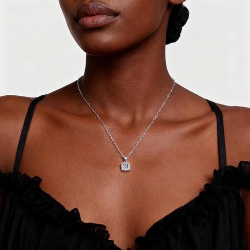 Cubic Zirconia Earring And Necklace Set For Women Trendy Square Halo Dainty Stud Earrings Necklace Set Silver in Saudi Arabia