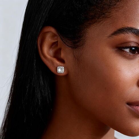 Cubic Zirconia Earring And Necklace Set For Women Trendy Square Halo Dainty Stud Earrings Necklace Set Silver in Saudi Arabia