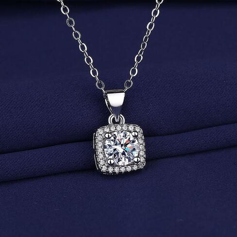 Cubic Zirconia Earring And Necklace Set For Women Trendy Square Halo Dainty Stud Earrings Necklace Set Silver in Saudi Arabia