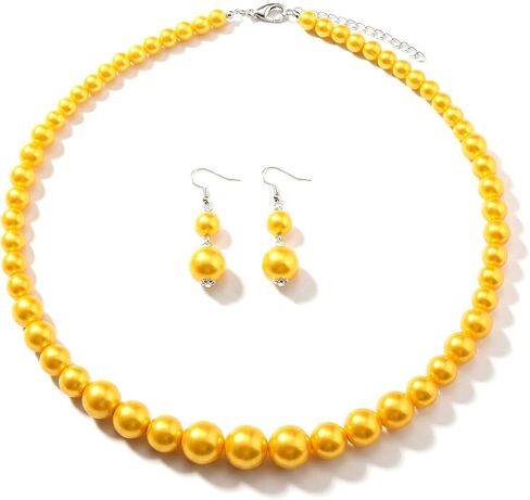 Caiyao Classic Faux Pearl Necklaces Earring Set Multicolor Imitation Round Pearls Choker Necklace for Women Bridal Bridesmaid Wedding Party Prom Costume Jewelry Gifts in Kuwait