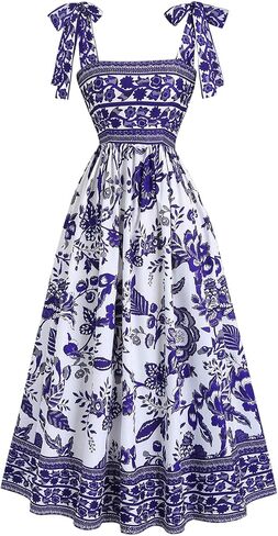 Floerns Women's Boho Floral Tie Shoulder Dress Straps Sleeveless Ruffle Hem Flowy Summer Vacation Midi Dresses in Saudi Arabia