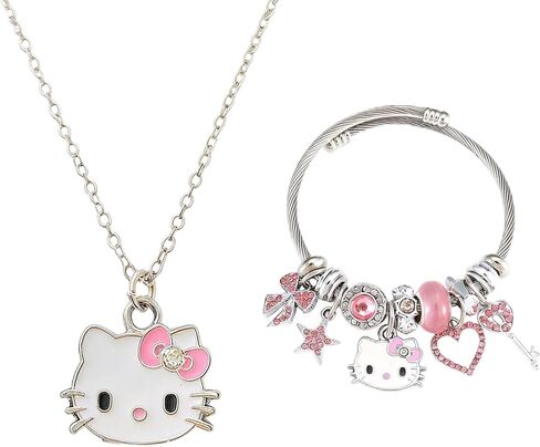 Purr-fect Cat Jewelry Set for Women - Adjustable Enamel Bracelet & Pendant Necklace with Whiskered Cutie Pendants, Simulated Gemstones & Cubic Zirconia, Ideal for Valentine's Day, Mother's Day & Christmas Gifting in Saudi Arabia