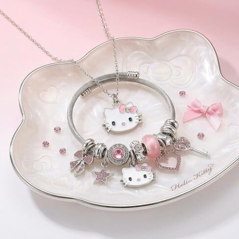 Purr-fect Cat Jewelry Set for Women - Adjustable Enamel Bracelet & Pendant Necklace with Whiskered Cutie Pendants, Simulated Gemstones & Cubic Zirconia, Ideal for Valentine's Day, Mother's Day & Christmas Gifting in Saudi Arabia