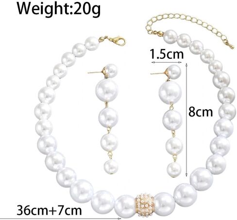 Vintage Chunky Pearl Jewelry Set for Women, Geometric Imitation Pearl Beaded Choker Necklace Dangle Drop Earrings Bridal Jewelry Party Gifts in Saudi Arabia