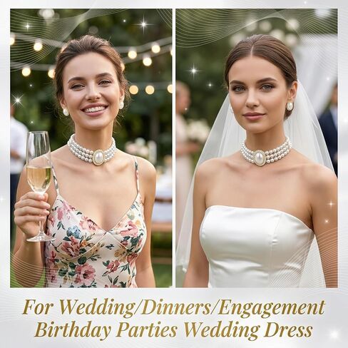 Ymapinc Big Pearl Choker Necklace and Earring Set for Women, Vintage Faux Pearl Jewelry Set, Bride Wedding Prom Party Costume Accessories, Elegant Classic Pearls Choker Gift in Kuwait