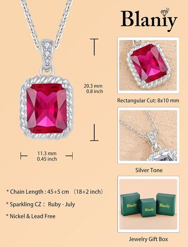 Ruby Jewelry Set Silver Tone July Birthstone Necklace Earrings Emerald Cut Jewelry for Women in Saudi Arabia