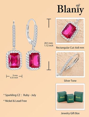 Ruby Jewelry Set Silver Tone July Birthstone Necklace Earrings Emerald Cut Jewelry for Women in Saudi Arabia