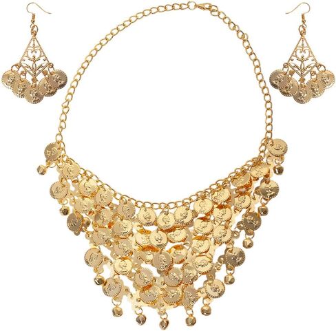 Belly Dance Gypsy Jewelry, Gold Necklace & Earrings For Halloween in Saudi Arabia