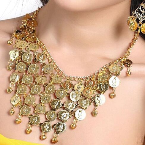Belly Dance Gypsy Jewelry, Gold Necklace & Earrings For Halloween in Saudi Arabia