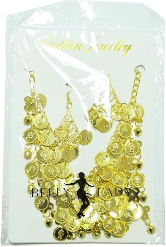 Belly Dance Gypsy Jewelry, Gold Necklace & Earrings For Halloween in Saudi Arabia