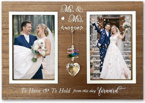 A'arkaJ Mr. & Mrs. Wedding Picture Frame, Wedding Gift for Couple, Double 4x6 Photo Frame with K9 Crystal Charm, Elegant Newlywed Gift for Bridal Shower, Engagement or Anniversary in Kuwait