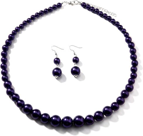 Caiyao Classic Faux Pearl Necklaces Earring Set Multicolor Imitation Round Pearls Choker Necklace for Women Bridal Bridesmaid Wedding Party Prom Costume Jewelry Gifts in Kuwait