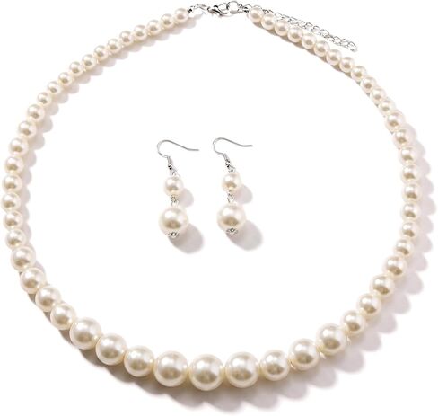 Caiyao Classic Faux Pearl Necklaces Earring Set Multicolor Imitation Round Pearls Choker Necklace for Women Bridal Bridesmaid Wedding Party Prom Costume Jewelry Gifts in Kuwait