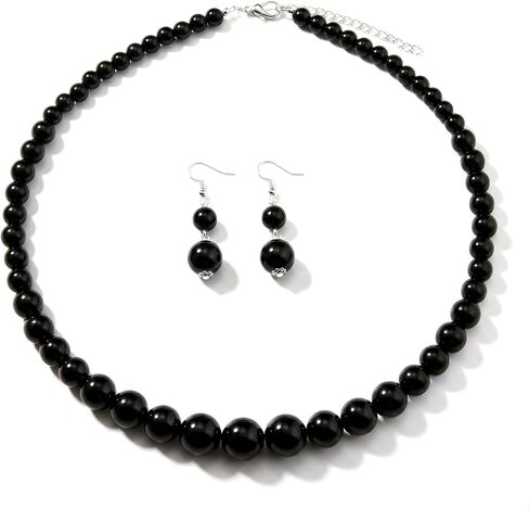 Caiyao Classic Faux Pearl Necklaces Earring Set Multicolor Imitation Round Pearls Choker Necklace for Women Bridal Bridesmaid Wedding Party Prom Costume Jewelry Gifts in Kuwait