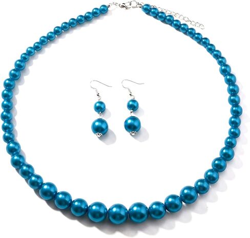 Caiyao Classic Faux Pearl Necklaces Earring Set Multicolor Imitation Round Pearls Choker Necklace for Women Bridal Bridesmaid Wedding Party Prom Costume Jewelry Gifts in Kuwait