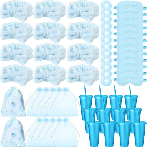 60 Pcs Spa Party Supplies Bulk Include 12 Bow Hairbands 12 Sleep Eye Mask 12 Hair Scrunchies 12 Glitter Cups 12 Organza Bag for Women Sleepover Slumber Spa Party Favor(Pink) in Saudi Arabia