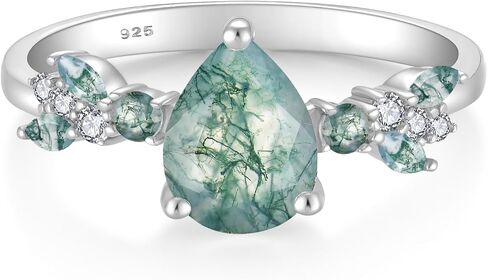 Moss Agate Ring,925 Sterling Silver Ring for Women 1CT Pear Cut Women's Ring for Engagement Jewelry Size5-9 in Saudi Arabia