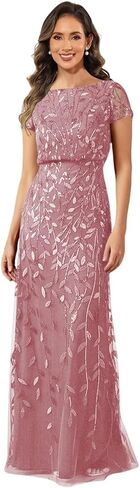 Sequin Lace Mother of The Bride Dresses for Women Long A Line Formal Wedding Guest Dress with Short Sleeves in Saudi Arabia