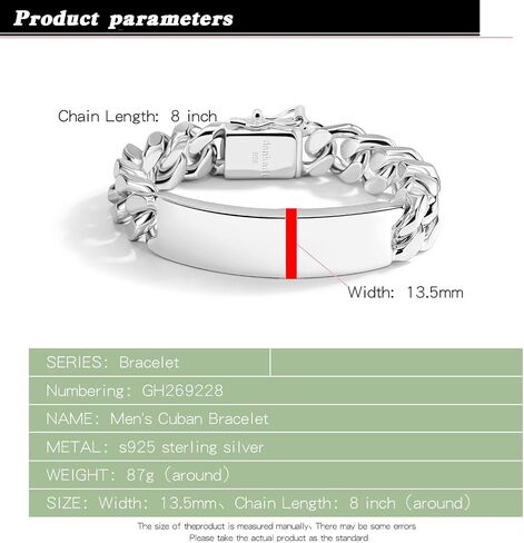 Dankadi 925 Sterling Silver Solid Miami Cuban Link Chain Bracelet Men 13.5MM Rectangular Card Bangles 7 "7.5" 8 "8.5" 9 "9.5" 10" Thick Big Curb Cuban Chain Jewelry Gift in Kuwait