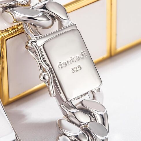 Dankadi 925 Sterling Silver Solid Miami Cuban Link Chain Bracelet Men 13.5MM Rectangular Card Bangles 7 "7.5" 8 "8.5" 9 "9.5" 10" Thick Big Curb Cuban Chain Jewelry Gift in Kuwait