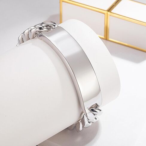 Dankadi 925 Sterling Silver Solid Miami Cuban Link Chain Bracelet Men 13.5MM Rectangular Card Bangles 7 "7.5" 8 "8.5" 9 "9.5" 10" Thick Big Curb Cuban Chain Jewelry Gift in Kuwait