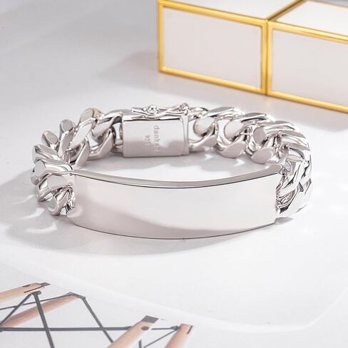 Dankadi 925 Sterling Silver Solid Miami Cuban Link Chain Bracelet Men 13.5MM Rectangular Card Bangles 7 "7.5" 8 "8.5" 9 "9.5" 10" Thick Big Curb Cuban Chain Jewelry Gift in Kuwait