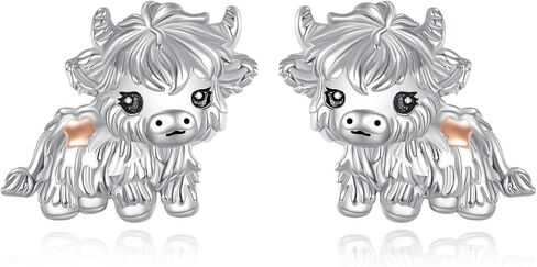 925 Sterling Silver Highland Cow Earrings Two Tone Hypoallergenic Scottish Cow Stud Earrings with Safety Screwback Animal Jewelry Gifts for Women in Saudi Arabia