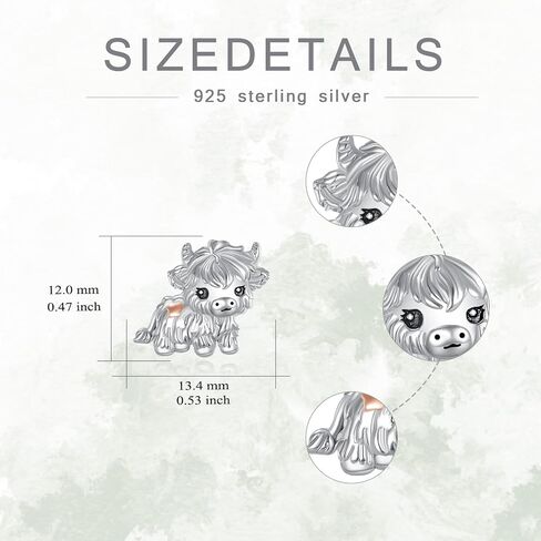 925 Sterling Silver Highland Cow Earrings Two Tone Hypoallergenic Scottish Cow Stud Earrings with Safety Screwback Animal Jewelry Gifts for Women in Saudi Arabia