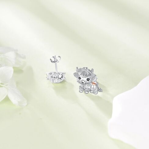 925 Sterling Silver Highland Cow Earrings Two Tone Hypoallergenic Scottish Cow Stud Earrings with Safety Screwback Animal Jewelry Gifts for Women in Saudi Arabia