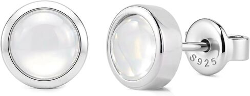 CHIC & ARTSY 925 Sterling Silver Flat-Back Stud Earrings, 18K Gold Plated Hypoallergenic Earrings with Created White Opal/Blue Opal/Cat's Eye/Cubic Zircon for Women in Kuwait