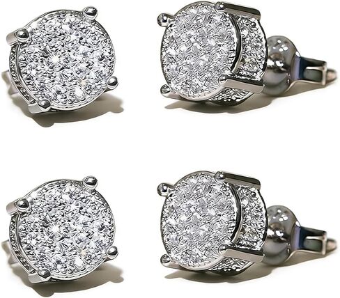 big+spring+sale 2 Pairs CZ Stud Earrings for Women and Men, Round Pave Cubic Zirconia Screw Back Earrings, White Gold Plated Hypoallergenic Studs Valentines Day gift Today+Deals+My Recent Order in Saudi Arabia