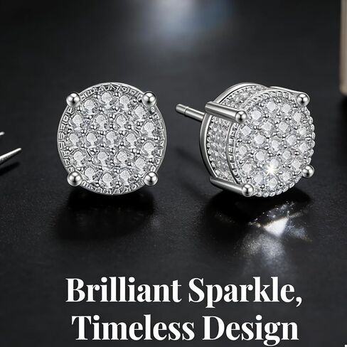 big+spring+sale 2 Pairs CZ Stud Earrings for Women and Men, Round Pave Cubic Zirconia Screw Back Earrings, White Gold Plated Hypoallergenic Studs Valentines Day gift Today+Deals+My Recent Order in Saudi Arabia