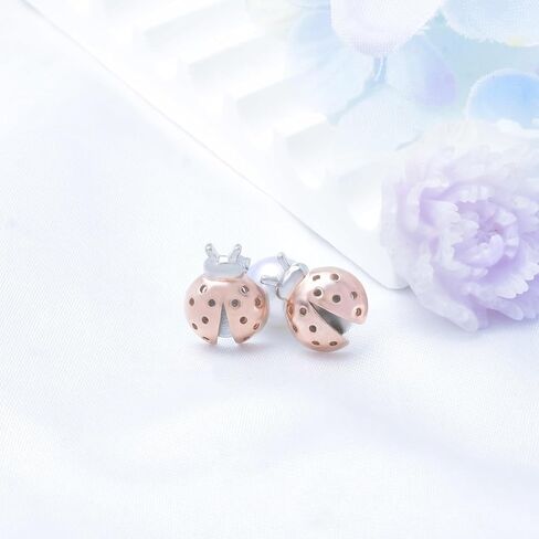 Ladybug Earrings Sterling Silver Ladybug Stud Earrings Cute Hypoallergenic Earrings Tiny Small Dainty Little Ladybird Stud Earrings Animal Jewelry Gifts for Women Daughter Birthday Gifts in Saudi Arabia