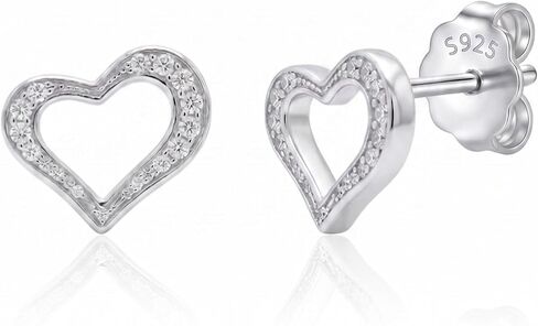 925 Sterling Silver Studs Earrings for Women Hypoallergenic Heart Earrings Gold Plated Flat Back cubic zirconia Earrings Stud Jewelry in Saudi Arabia