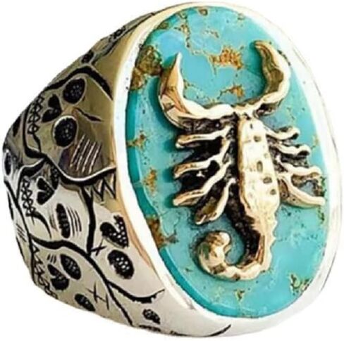 ASFKIPMF Scorpion Animal Engraved Rings for Men Women Vintage Middle Tail Finger Ring Silver Plated Gothic Punk Personalized Turquoise Carved Animal Scorpion Locomotive Ring Size 11 in Saudi Arabia