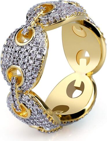 Iced Out Personalized Fashion Ring 18K Gold Plated Bling CZ Simulated Diamond Hip Hop Ring for Men Women in Saudi Arabia