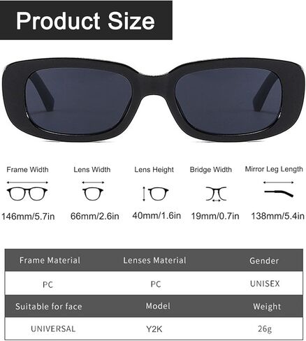 Retro Rectangle Sunglasses Trendy Y2K Glasses for Women Men 90’s Vintage Square Frame Party Sunglasses UV400 Protection in Saudi Arabia