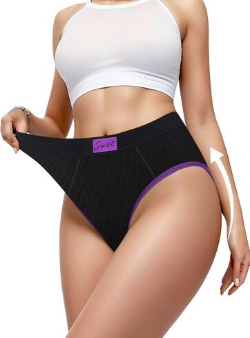 Women's Mid High Waist Tummy Control & Full Coverage Panties, Seamless Nylon Color Block Soft Breathable Briefs 5-Pack in Kuwait