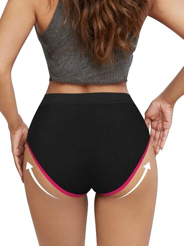 Women's Mid High Waist Tummy Control & Full Coverage Panties, Seamless Nylon Color Block Soft Breathable Briefs 5-Pack in Kuwait
