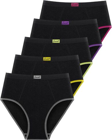 Women's Mid High Waist Tummy Control & Full Coverage Panties, Seamless Nylon Color Block Soft Breathable Briefs 5-Pack in Kuwait