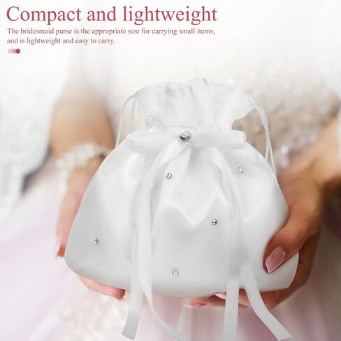 Didiseaon White Satin Bridal Wedding Money Bag, Fine Fabric Drawstring Purse for Wedding Reception and Bride Money Dance, Bridesmaid Pouch for Cards 8.5x7.7in in Kuwait