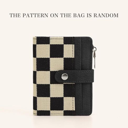RFID Blocking PU Leather Bifold Wallet for Women, 8 Card Slots with ID Window,Snap Button Closure, Stylish White&Black Checkered Pattern in Saudi Arabia