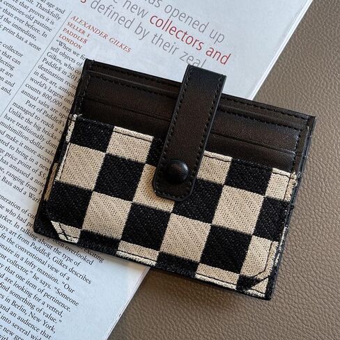 RFID Blocking PU Leather Bifold Wallet for Women, 8 Card Slots with ID Window,Snap Button Closure, Stylish White&Black Checkered Pattern in Saudi Arabia
