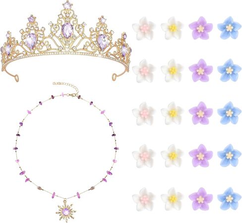 Enchanted Princess Set Floral Tiara, Sun Pendant Necklace & Flower Hair Clips for Cosplay, Themed Parties & Everyday Wear in Saudi Arabia