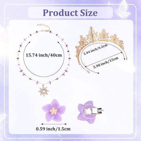 Enchanted Princess Set Floral Tiara, Sun Pendant Necklace & Flower Hair Clips for Cosplay, Themed Parties & Everyday Wear in Saudi Arabia
