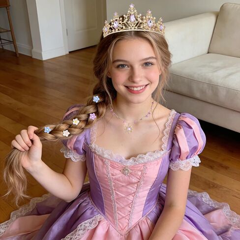 Enchanted Princess Set Floral Tiara, Sun Pendant Necklace & Flower Hair Clips for Cosplay, Themed Parties & Everyday Wear in Saudi Arabia